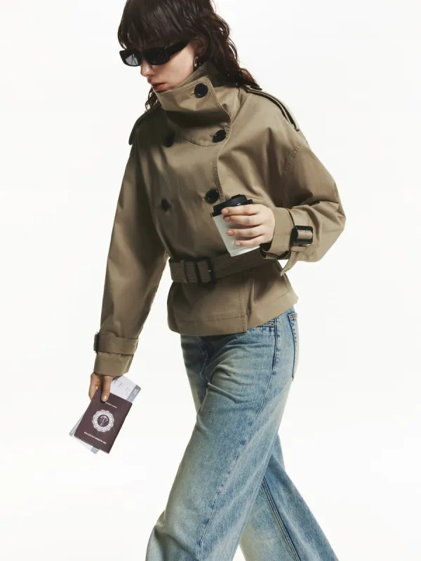 Cropped Cotton Trench Coat sold by Mo&Co