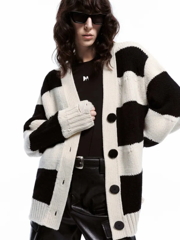 Contrast Distressed Knit Cardigan sold by Mo&Co