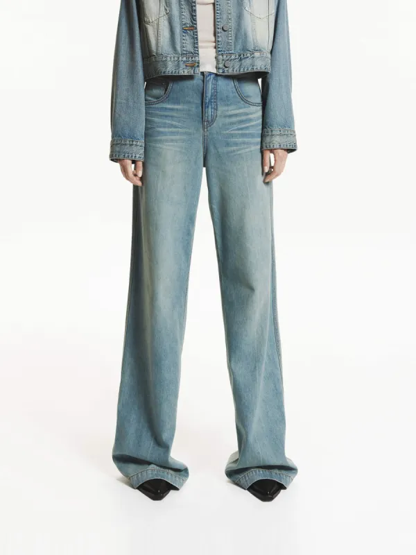 Whisker Detail Straight Jeans sold by Mo&Co