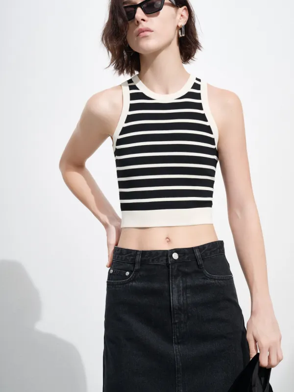 Striped Cropped Tank Top sold by Mo&Co