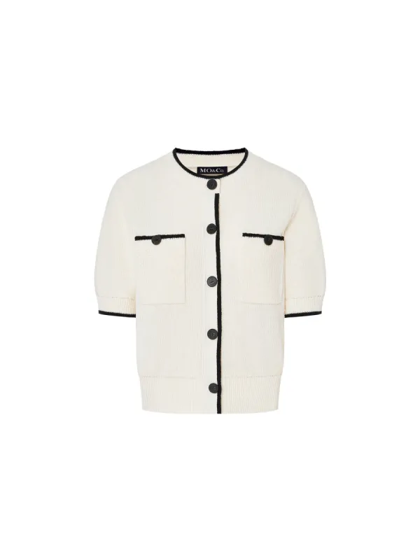 Contrast Trim Pockets Cardigan sold by Mo&Co