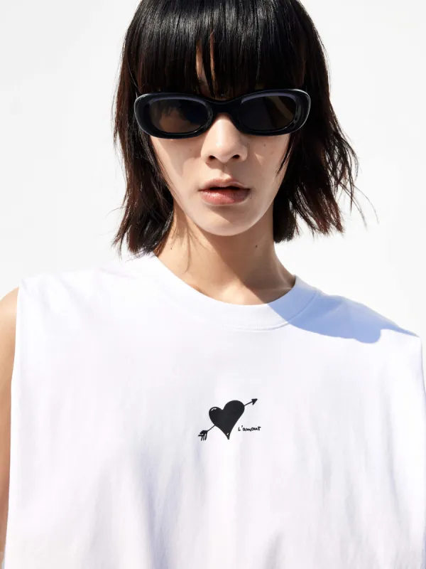 HOT SALE Sleeveless Sweetheart Print T-Shirt sold by Mo&Co