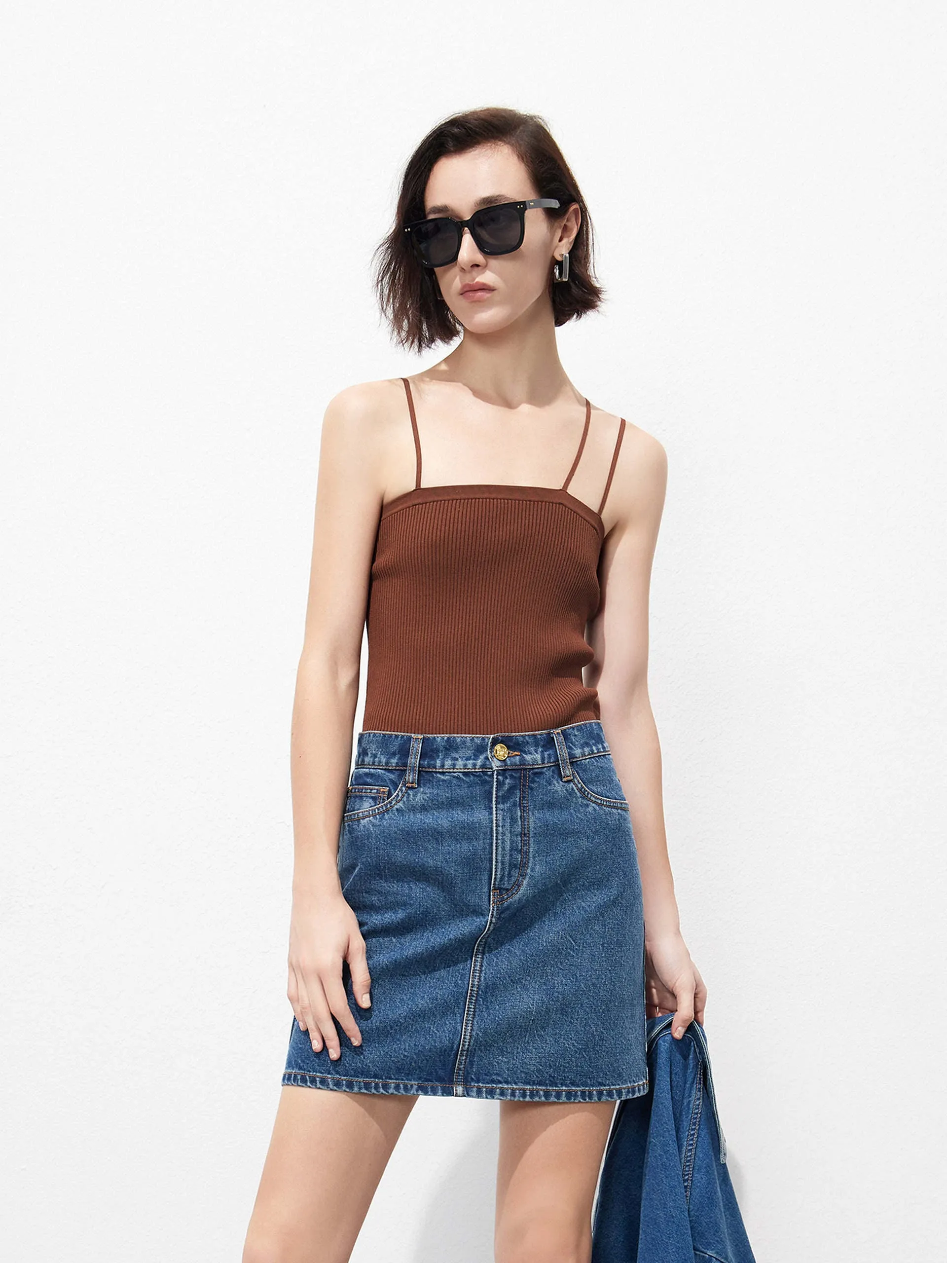 Spaghetti Strap Ribbed Knit Tank Top sold by Mo&Co