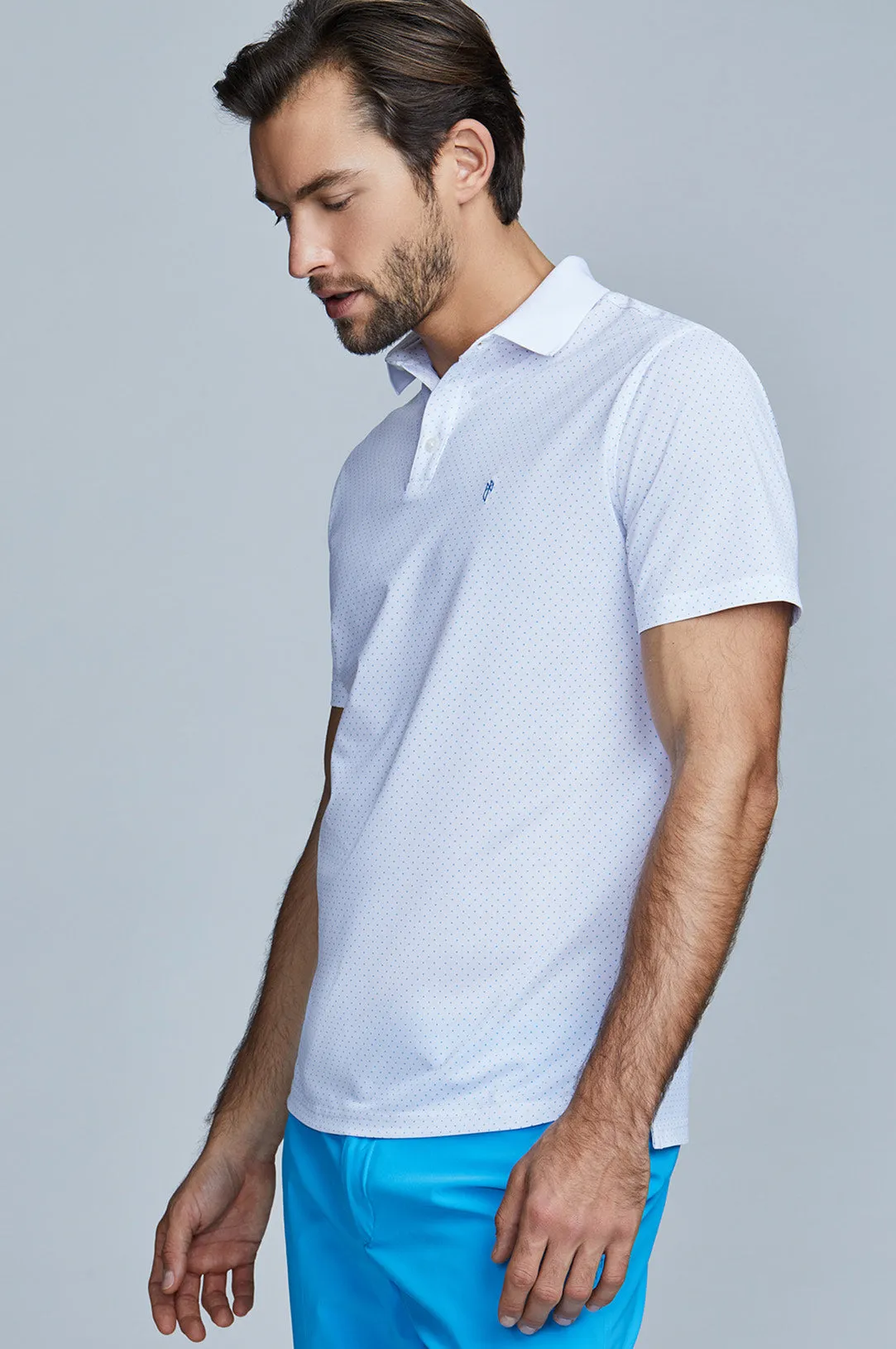 Oceaya Polo Slim Fit White and Blue Polka Dot sold by State of Matter product image thumbnail 4