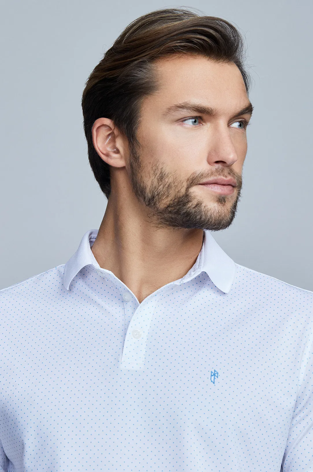 Oceaya Polo Slim Fit White and Blue Polka Dot sold by State of Matter product image thumbnail 5