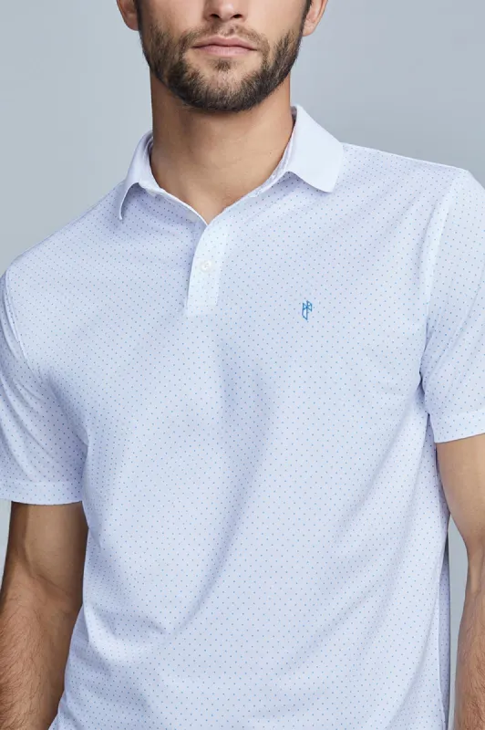 Oceaya Polo Slim Fit White and Blue Polka Dot sold by State of Matter