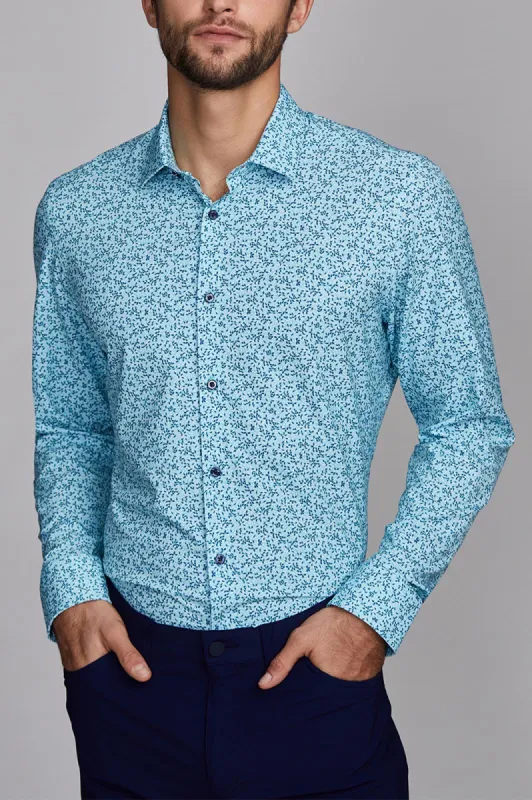 Phoenix Long Sleeve Button Up Shirt Teal Navy Leaf made by State of Matter