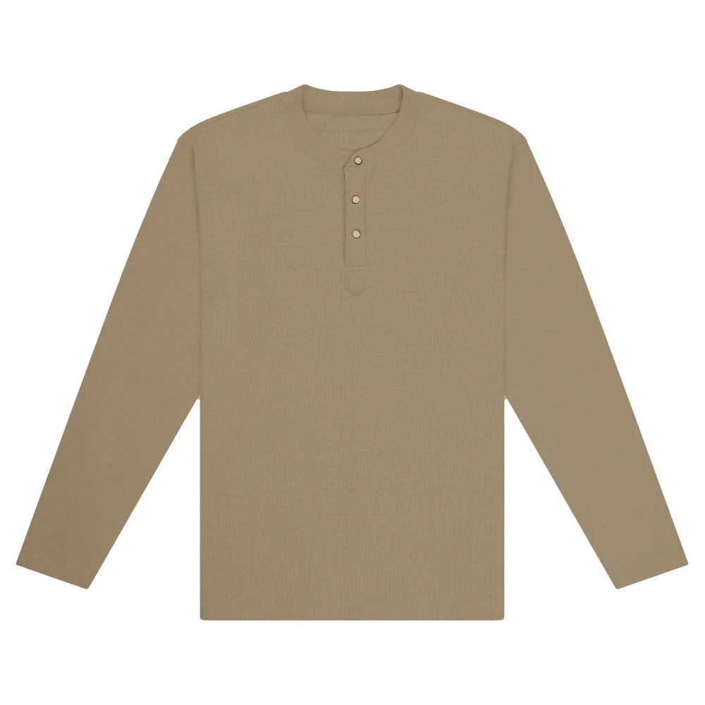 Standard Waffle Henley - Pecan Brown sold by Texas Standard