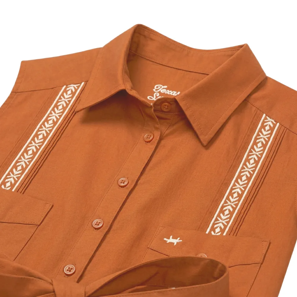 Tejas Guayabera Dress Midi Length - Burnt Orange sold by Texas Standard product image thumbnail 2