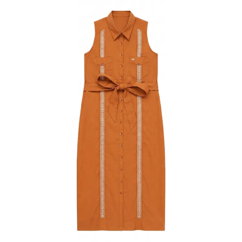 Tejas Guayabera Dress Midi Length - Burnt Orange made by Texas Standard