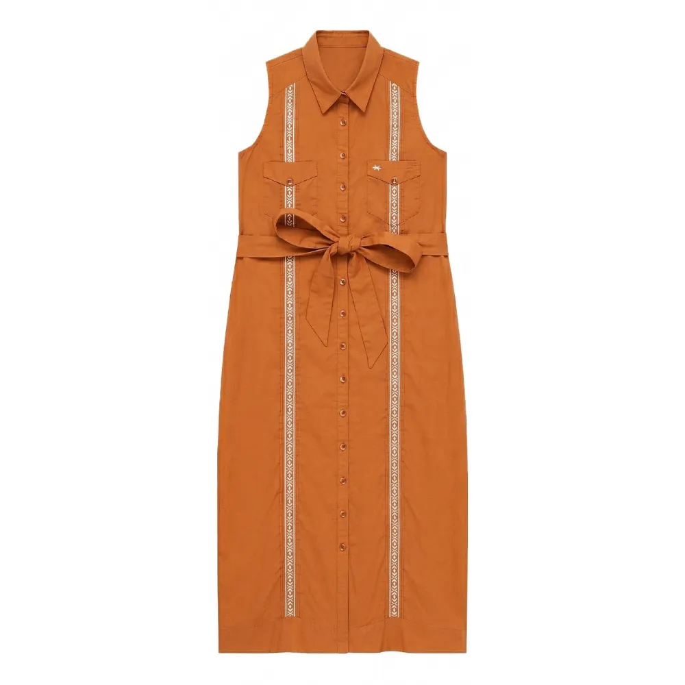 Tejas Guayabera Dress Midi Length - Burnt Orange sold by Texas Standard