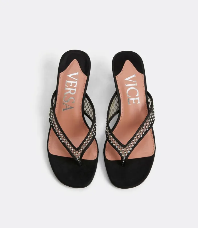 Margo Sandals in Black Crystal Mesh made by VICE VERSA