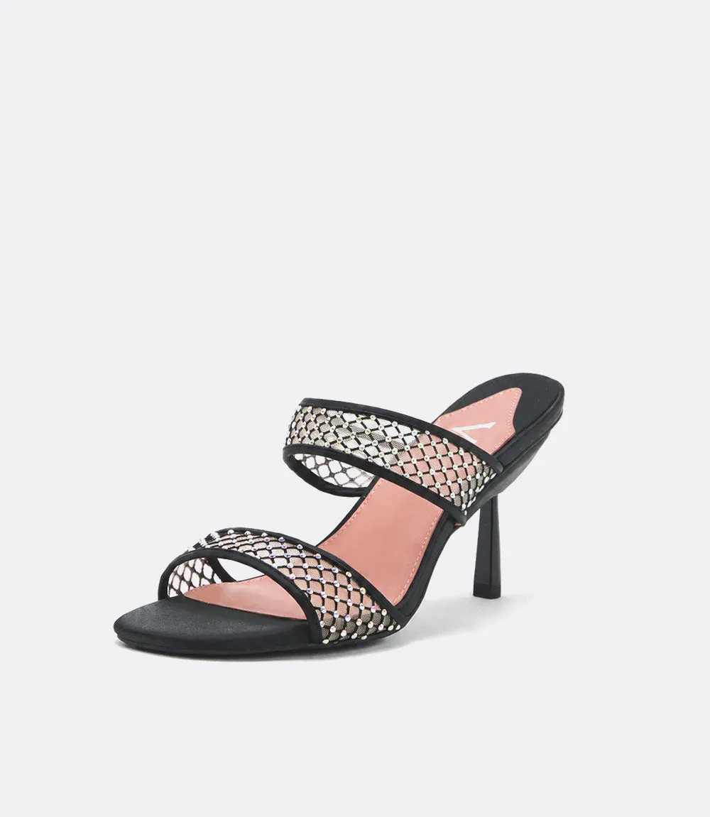 Mia Mules in Black Crystal Mesh sold by VICE VERSA
