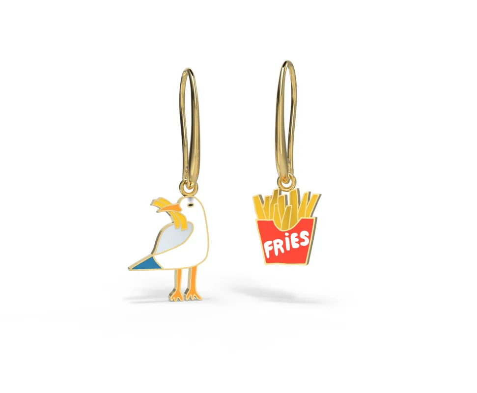 Seagull & Fries Drop Earrings sold by Yellow Owl Workshop