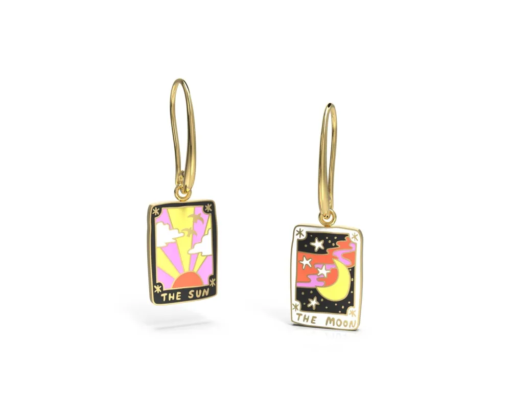 Sun and Moon Tarot Drop Earrings sold by Yellow Owl Workshop