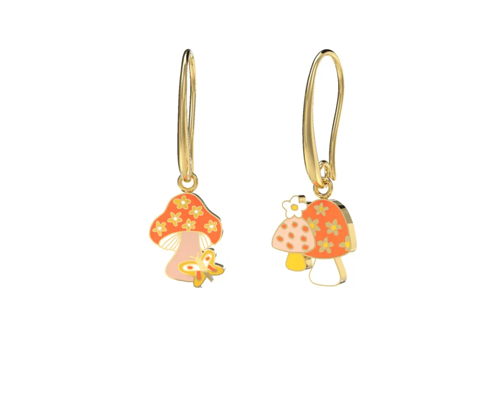 Mushroom Butterfly Drop Earrings sold by Yellow Owl Workshop