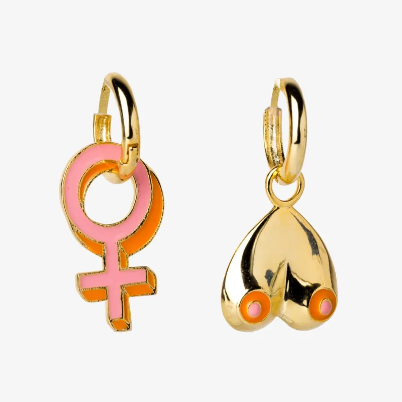 Feminist Female Boobs Hoop Earrings sold by Yellow Owl Workshop