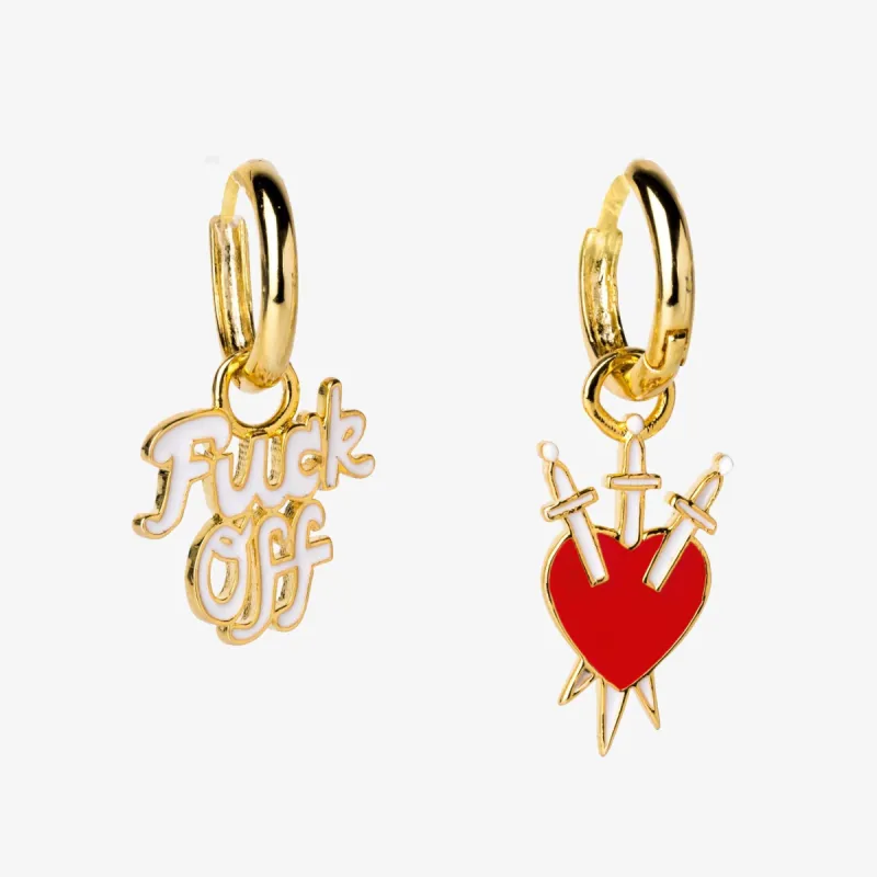 F*ck Off & Heart Hoop Earrings sold by Yellow Owl Workshop
