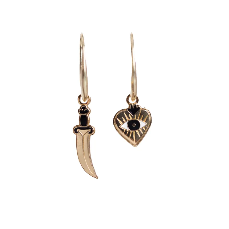 Heart & Dagger Drop Earrings sold by Yellow Owl Workshop