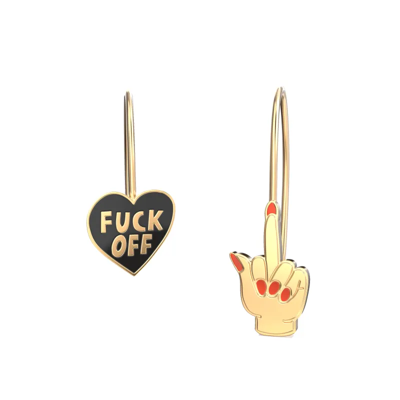 F*ck Off Heart & Middle Finger Drop Earrings sold by Yellow Owl Workshop