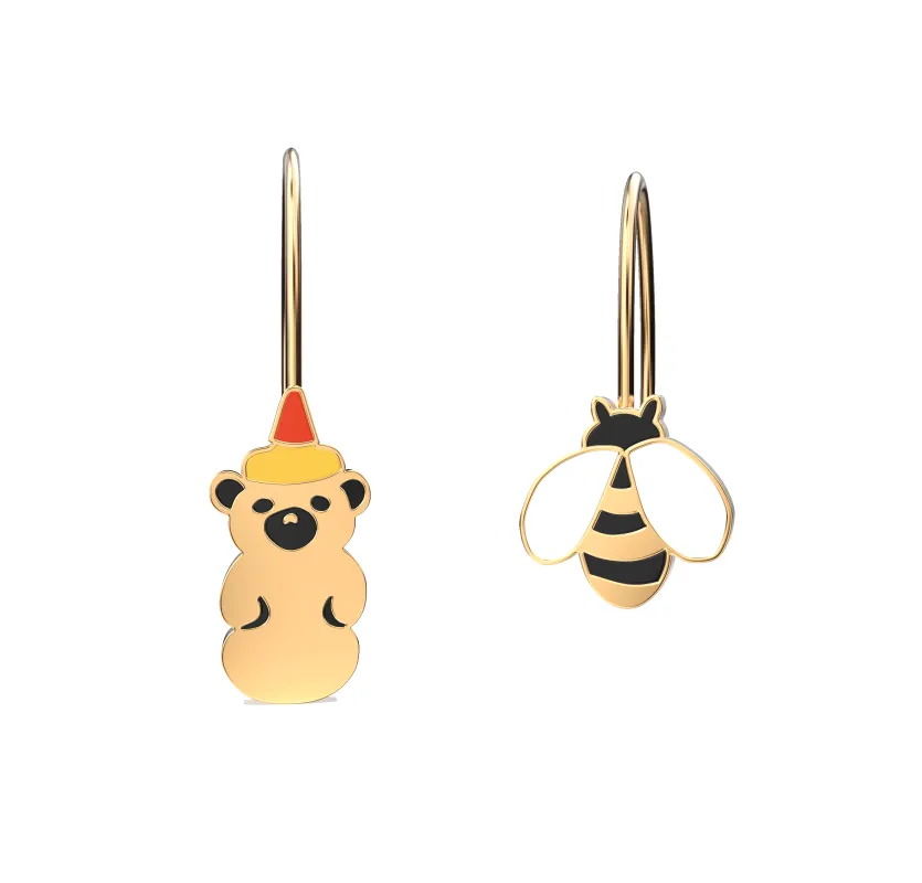 Honey Bear & Honey Bee Drop Earrings sold by Yellow Owl Workshop