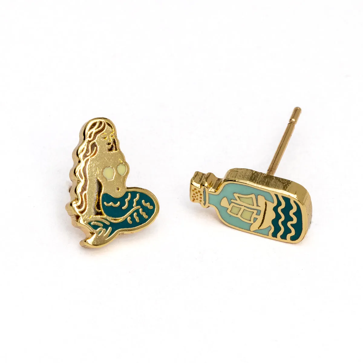 Mermaid & Bottle Earrings sold by Yellow Owl Workshop