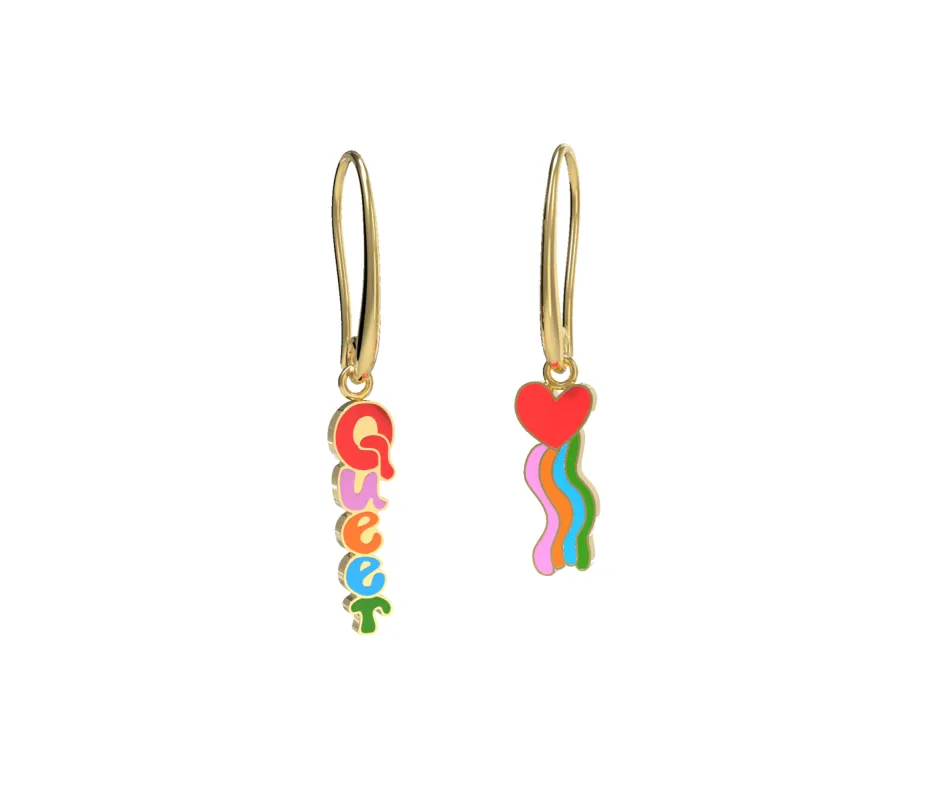 Queer Heart Drop Earrings made by Yellow Owl Workshop