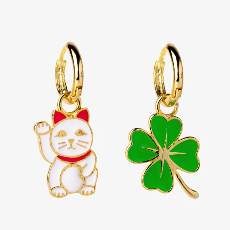 Lucky Cat & Clover Hoop Earrings sold by Yellow Owl Workshop
