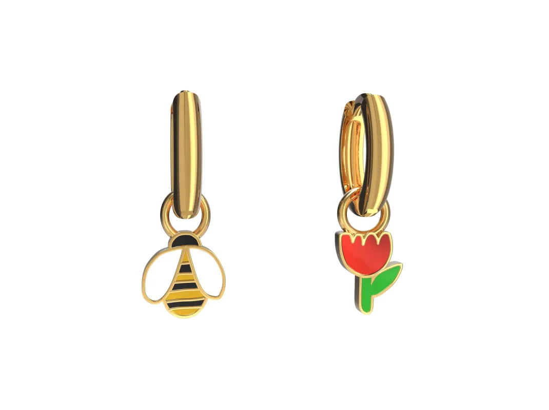 Honeybee & Flower Hoop Earrings sold by Yellow Owl Workshop