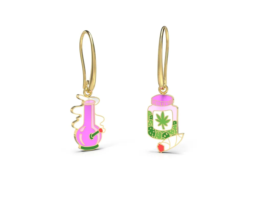 Bong and Weed Jar Drop Earrings sold by Yellow Owl Workshop