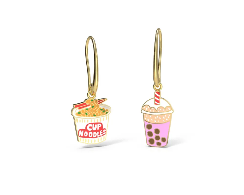 Ramen and Boba Drop Earrings sold by Yellow Owl Workshop