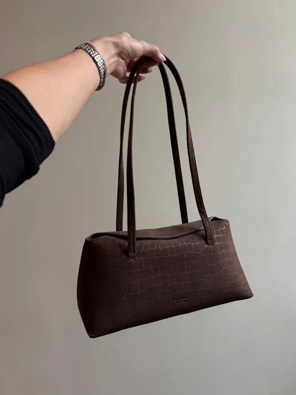 Chrystie Bag Espresso Croc Suede - Archive sold by Freja New York