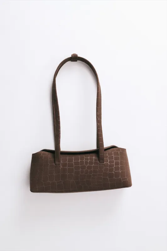 Mini Chrystie Bag Chocolate Suede Croc made by Freja New York