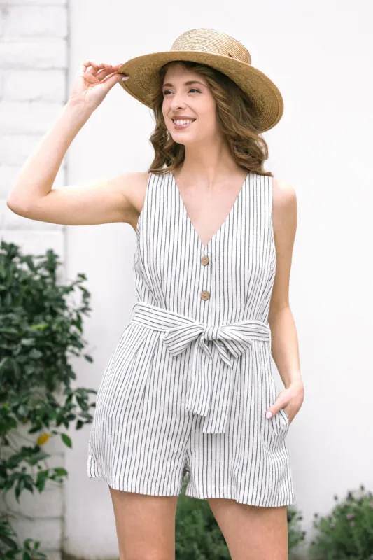Melinda Striped Buttoned Romper sold by Morning Lavender