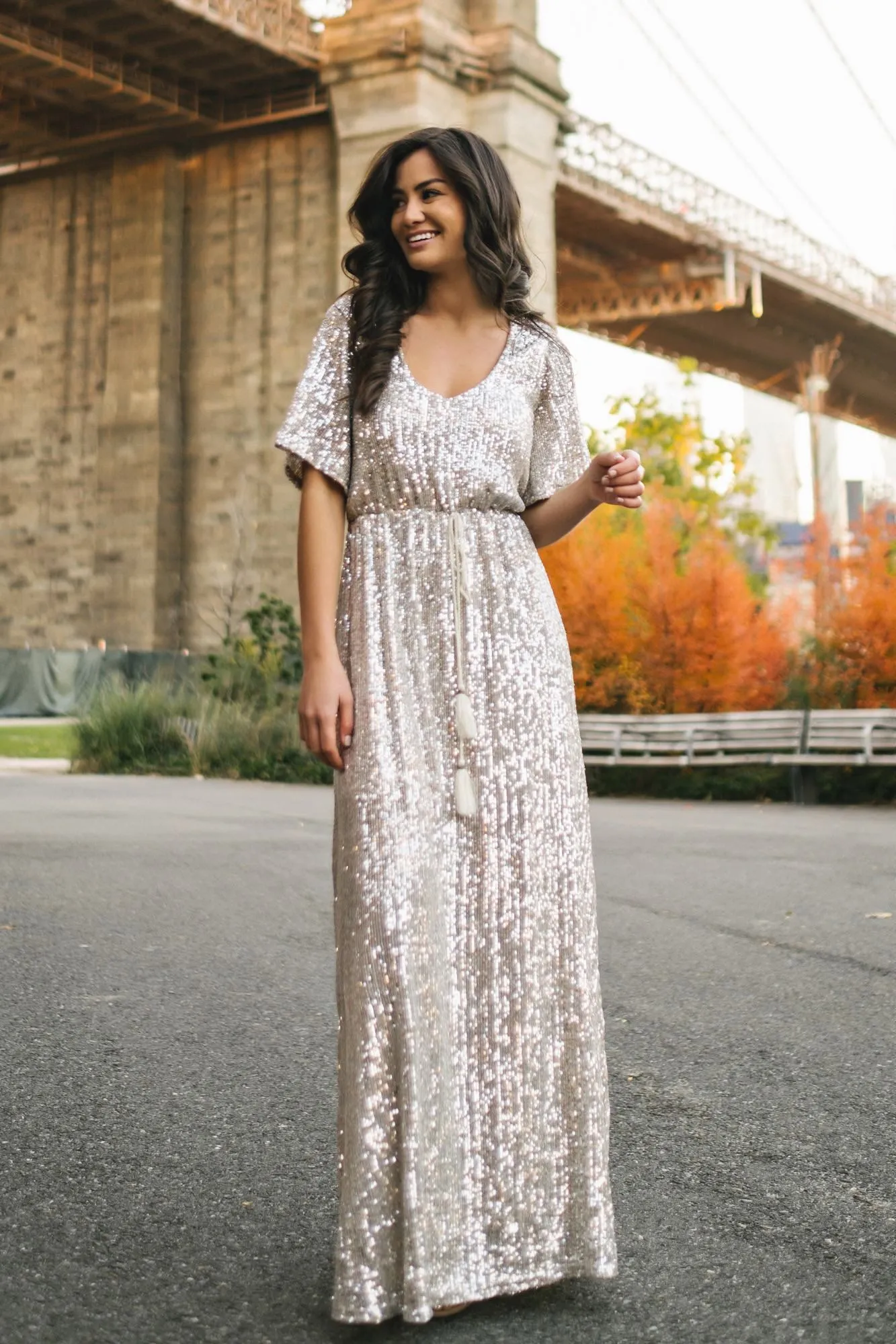 Celia Silver Sequin Maxi Dress sold by Morning Lavender