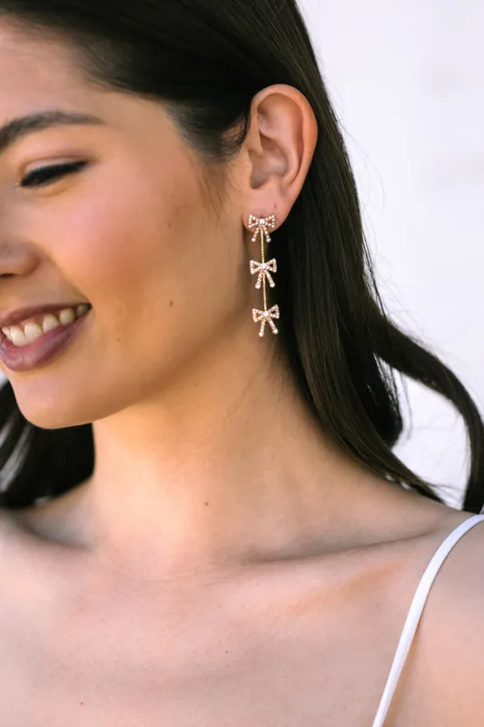 Sophia Triple Crystal Bow Drop Earrings sold by Morning Lavender