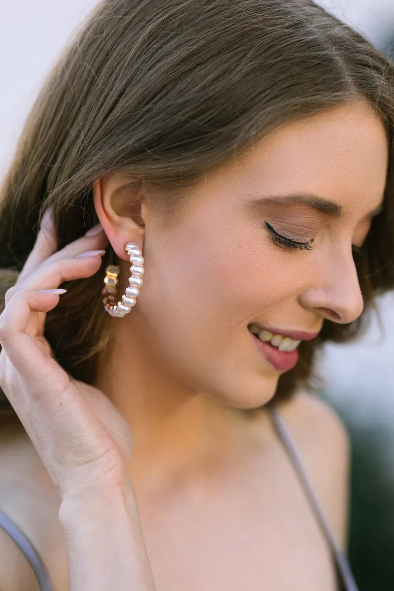 Kourtney Pearl Hoop Earrings sold by Morning Lavender