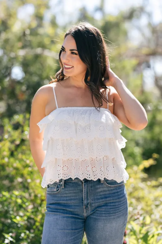 Petra Tiered Eyelet Top sold by Morning Lavender