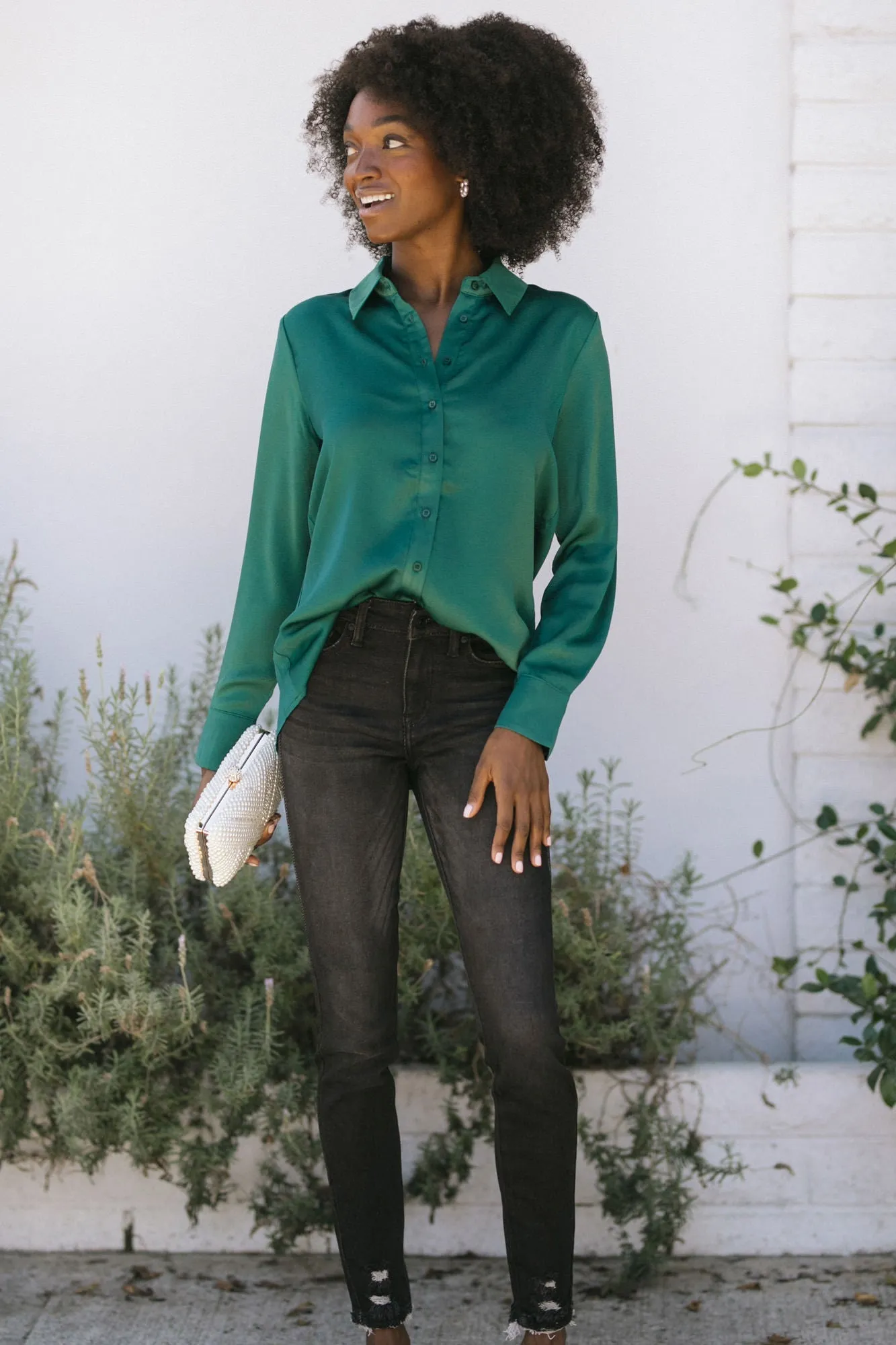 Debbie Satin Buttoned Blouse sold by Morning Lavender