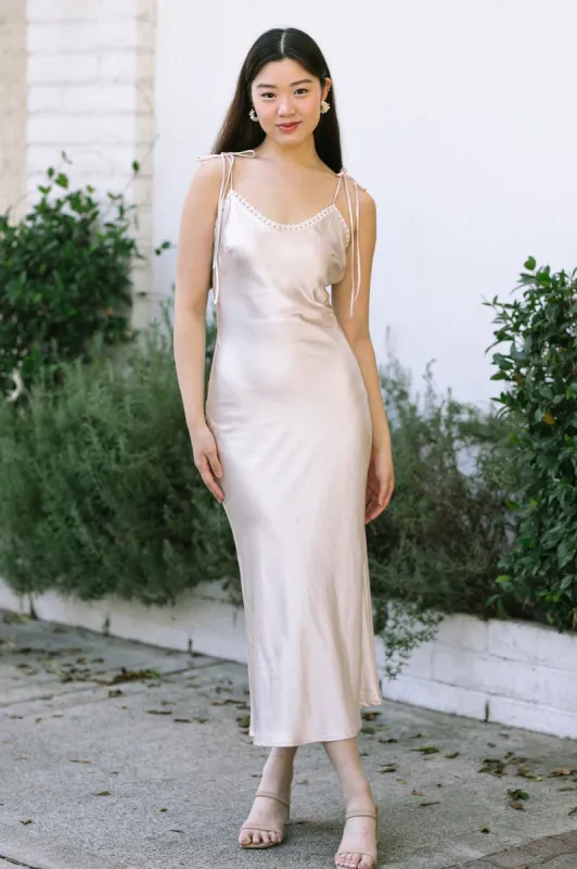 Giana Trimmed Satin Dress sold by Morning Lavender