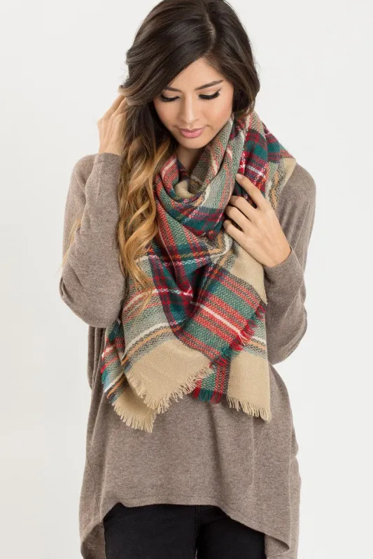 Holly Beige Plaid Knitted Scarf sold by Morning Lavender