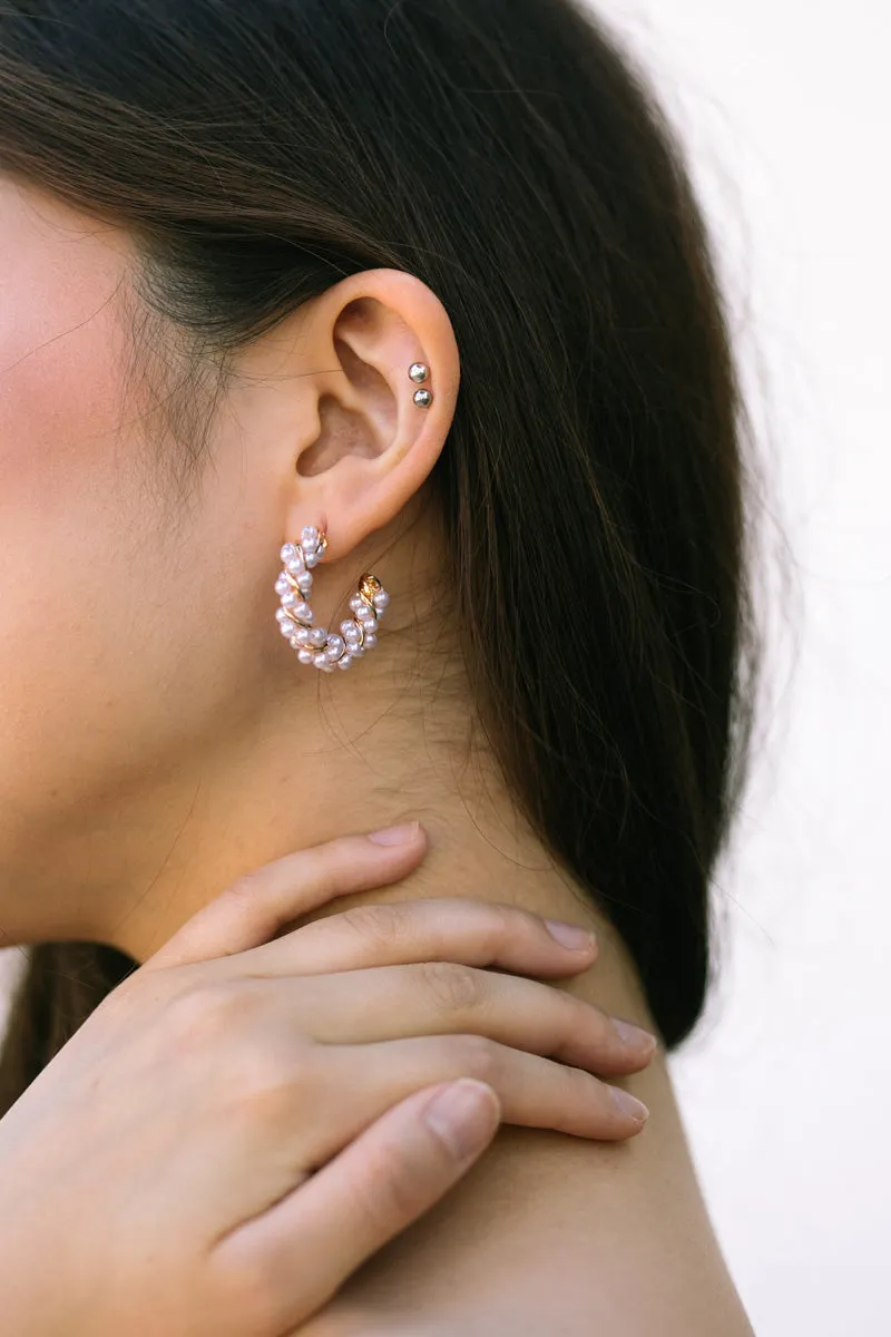 Finley Spiral Pearl Hoop Earrings sold by Morning Lavender