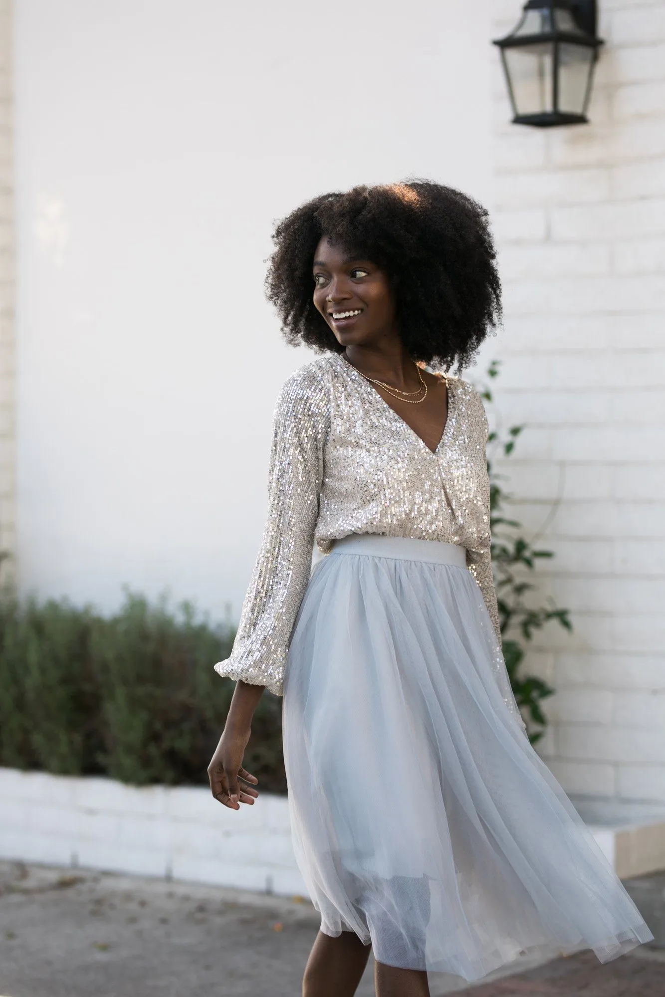 Jessa Surplice Sequin Bodysuit sold by Morning Lavender