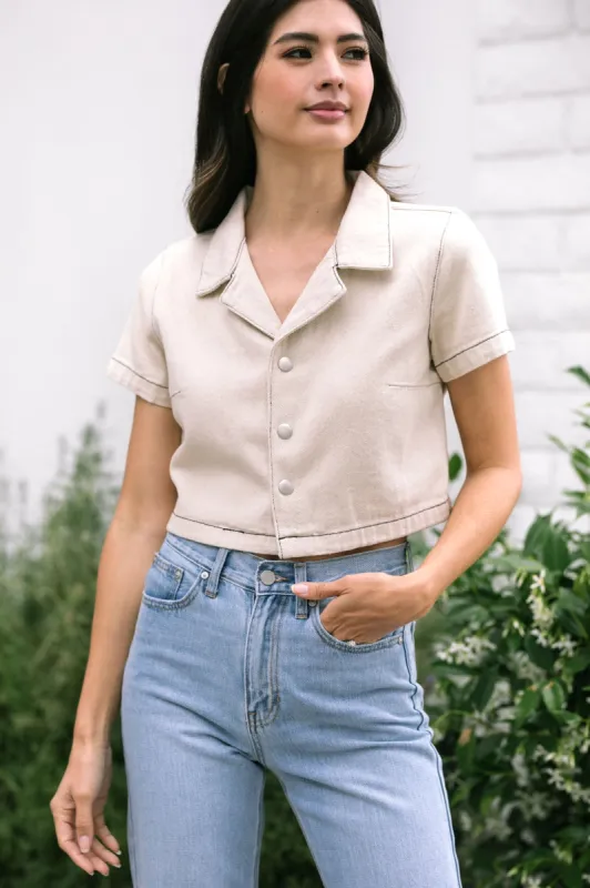 Phyllis Cropped Denim Shirt sold by Morning Lavender