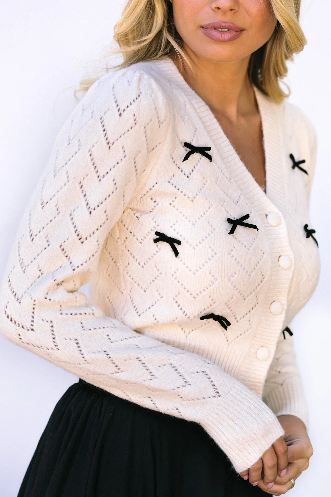 Eve Pointelle Bow Cardigan sold by Morning Lavender product image thumbnail 3