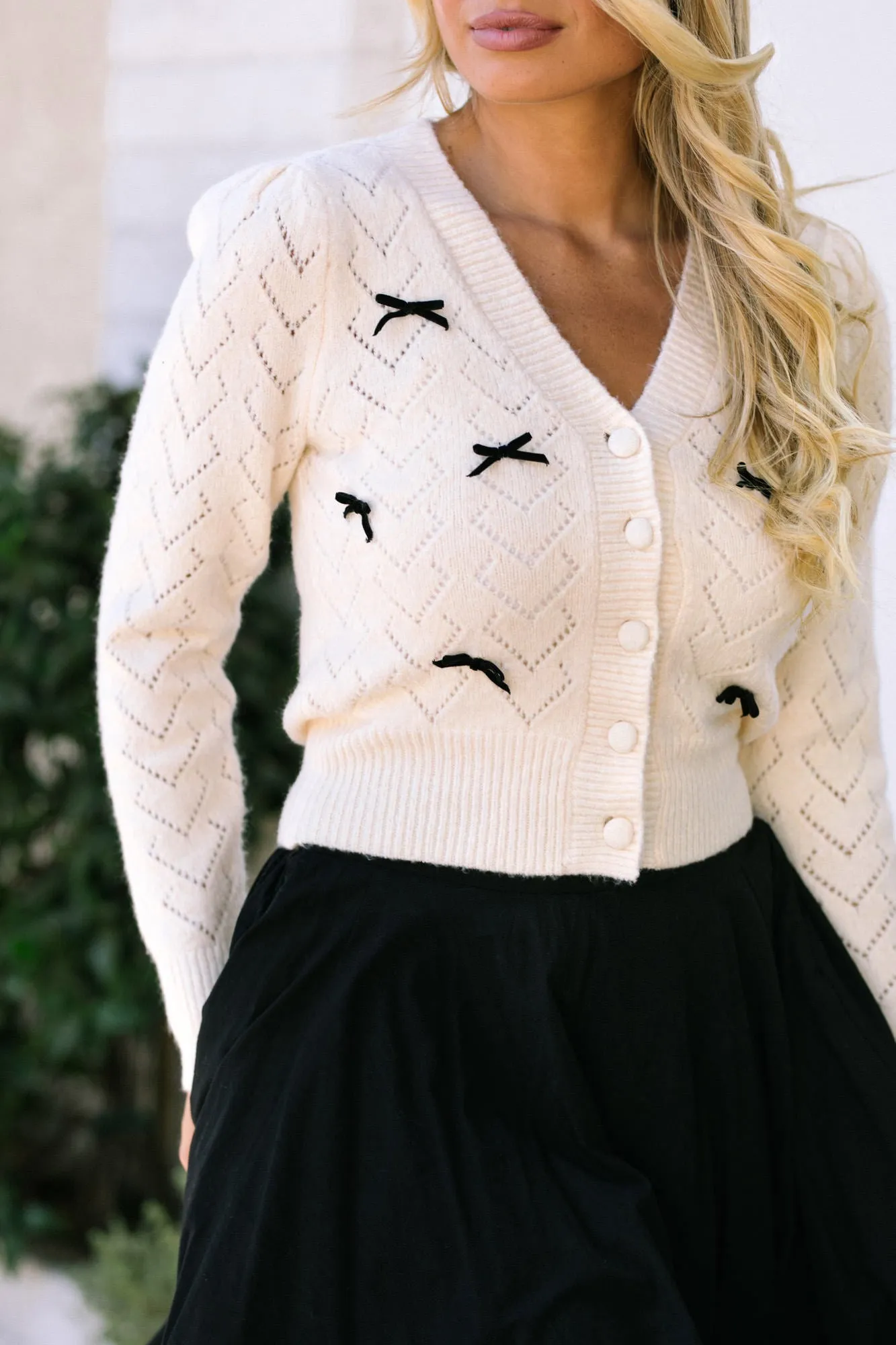 Eve Pointelle Bow Cardigan sold by Morning Lavender