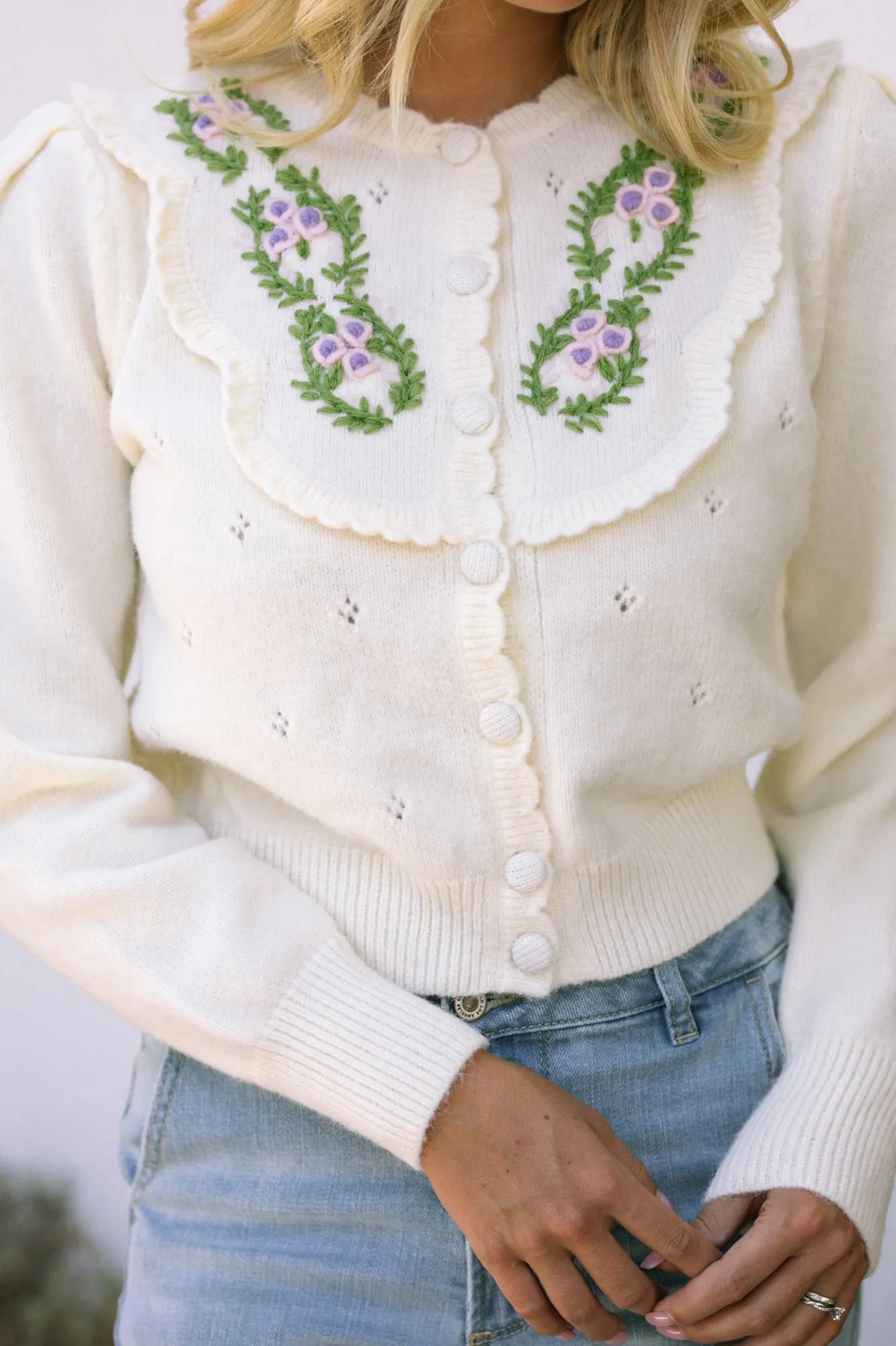 Nina Scalloped Floral Cardigan sold by Morning Lavender product image thumbnail 2