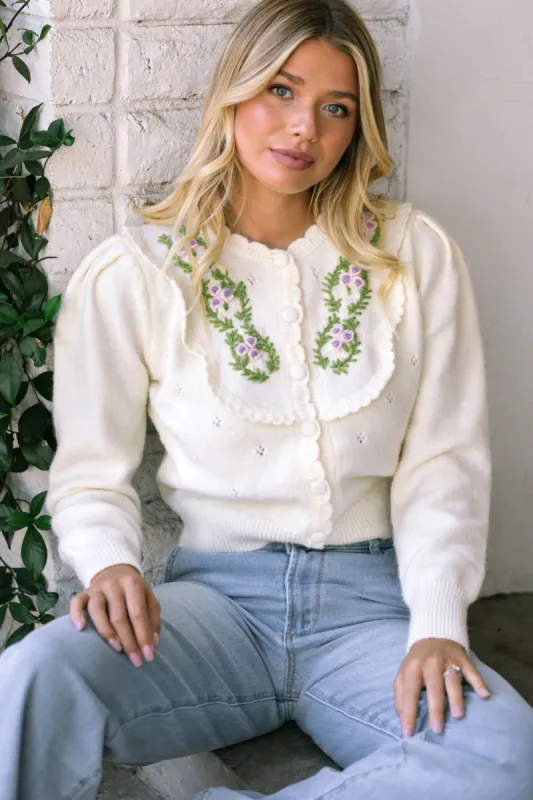 Nina Scalloped Floral Cardigan sold by Morning Lavender