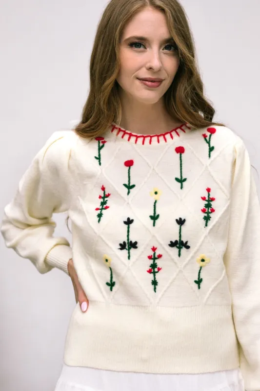 Magnolia Floral Embroidered Sweater sold by Morning Lavender
