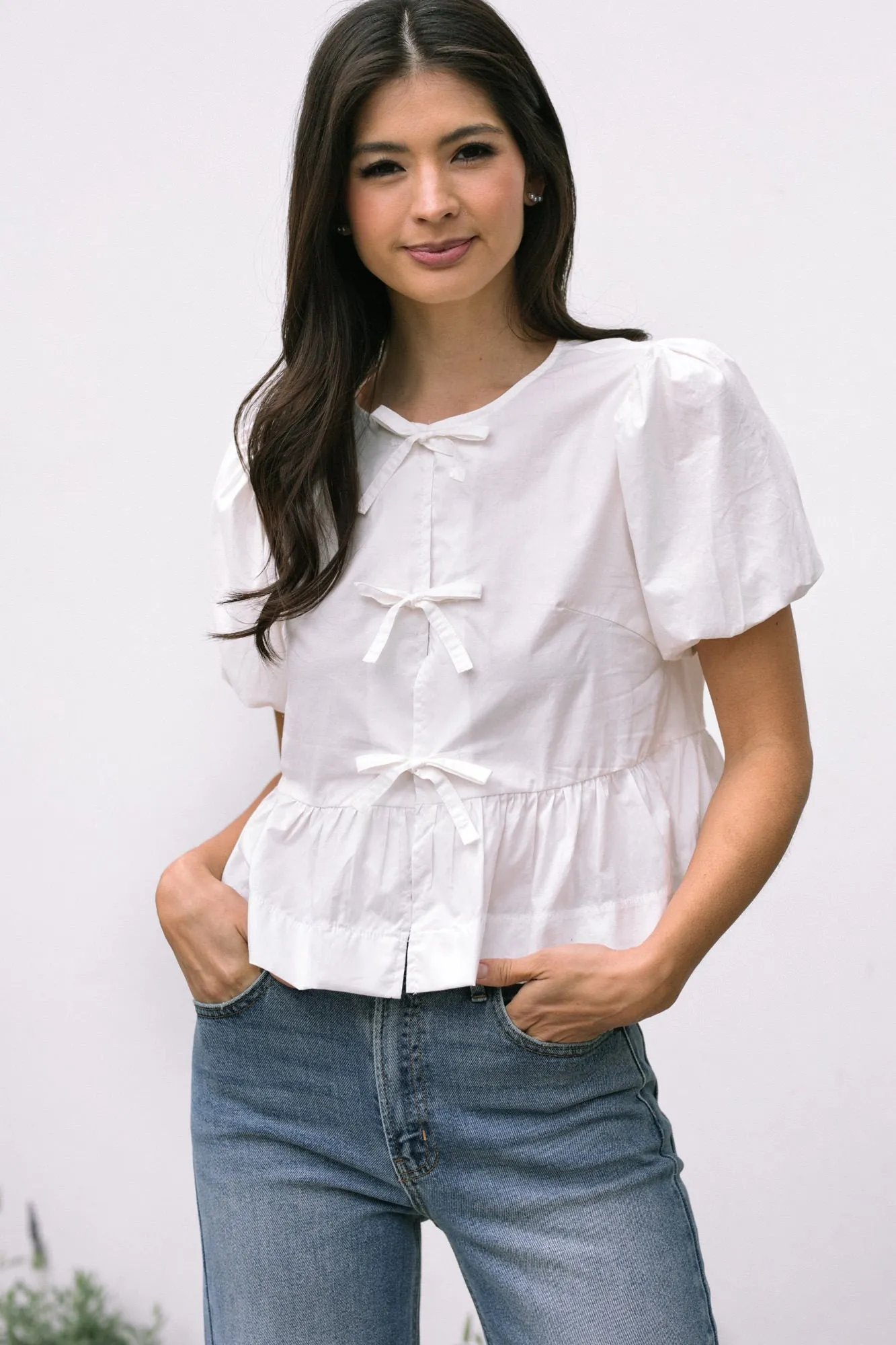 Blaire Puff Sleeve Bow Blouse sold by Morning Lavender